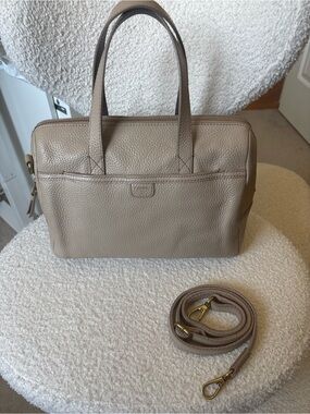 Fossil Pebbled Leather Satchel Taupe Crossbody Bag Removable Strap